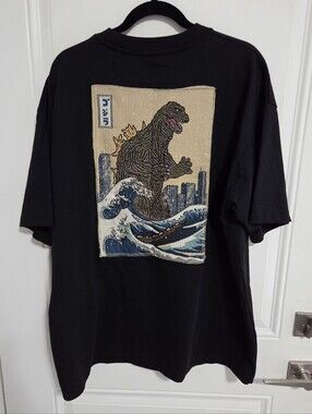 Toho Men's Godzilla Waves Embroidered Tapestry Short Sleeve Tee - Size XL